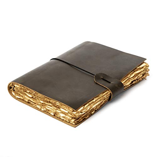 NomadCraftsCo. Vintage Leather Refillable Journal - 200 Pages of Antique Handmade Deckle Edge...