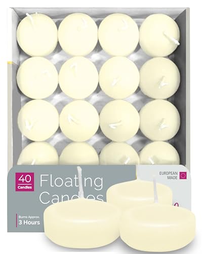HYOOLA Premium Ivory Floating Candles 1.75 Inch - 3 Hour - 40 Pack - European Made