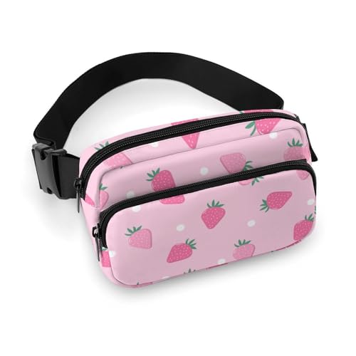 Bonita riñonera con Estampado de Lunares Rosas y Fresas, práctica y eficiente.