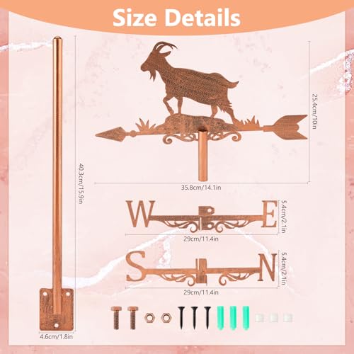 SUPERDANT Goat Weather Vane for Roof Farm Animal Metal Weathervane Goat Wind Vanes for Sheds Red Brown Wind Direction Indicator for Farmhouse Yard Farm Shed Garden Decoration - Image 2