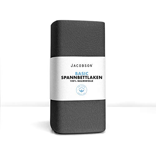 Jacobson Jersey Spannbettlaken Spannbetttuch Baumwolle Bettlaken (Topper 180-200x200 cm, Anthrazit) – Bild 3