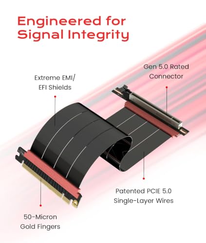 Image of LINKUP PCIE 5.0 Riser Cable | (Used) | for Vertical GPU Mount | Right Angle | Graphics Card GPU Ready | Usable with PCIe 4.0 & RX 9070 / RTX5090 | 25cm (Total Length: 29cm)