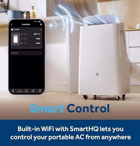 GE 8,000 BTU DOE Smart Portable Air Conditioner for Rooms up to 350 Sq Ft, Compact 3-in-1 AC with Dehumidifier & Fan, Auto Evaporation No-Drain, Remote, Window Kit Included - Image 3