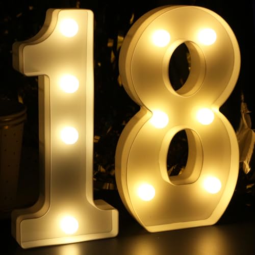 Image of H:7.88 Inches Light Up Numbers 18 Sign for Party Decor, Happy 18th Birthday Decorations for Girls, 18th Birthday Centerpieces Table Decorations for Boys