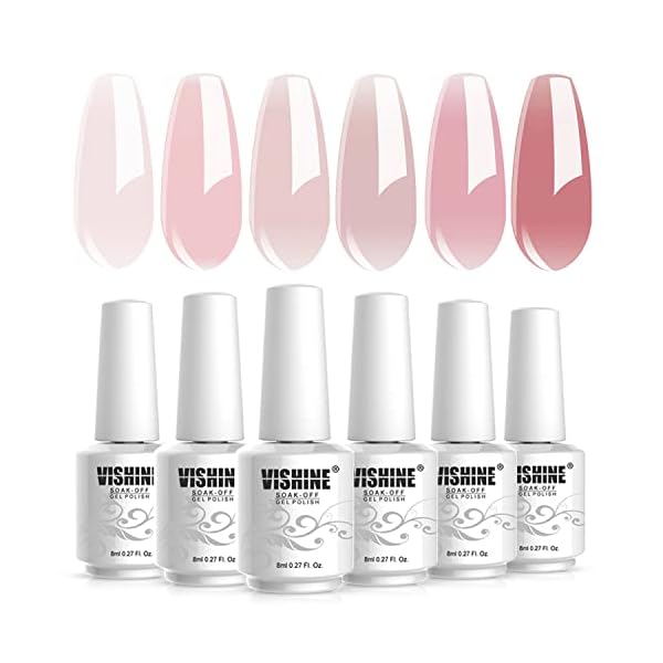 Vishine UV Nagellack Natur rosa, Hautfarbe, Pink Rose, Klassischer 6pcs Shellac Natur Gel Nagellack Rosa Weiss Töne…