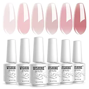 Vishine Nude Gel Polish Kit, Sheer Milky Pink Jelly Transparent Gel Nail Polish UV LED Gel Nail Gel Polish Varnish Nail Art DIY Saon 6Pcs 8ML