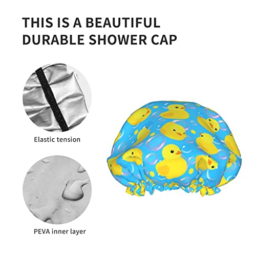 Image of Yellow Rubber Ducks Shower Cap For Women Adjustable Double Waterproof Layers Bathing Shower Hat Hair Protection Reusable Ladies Spa Salon Shower Hat