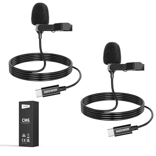 NEEWER Mini USB C Lavalier Microphone 2 Pack Compatible with iPhone 16 15 Pro Max Android Phone Tablet PC, Clip On Omnidirectional Condenser Lapel Mic with 2m/6.6ft Cable by NEEWER - Used condition - CA$33.05