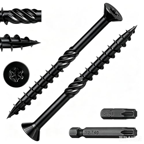 Image of Wensilon 5 /16 * 4 inch Black Deck Screws, (102pcs) 5 lbs.Exterior Wood Screws, Rust Resistant Epoxy Coated, Bronze, Star Bit
