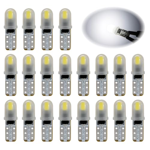 Vidsmow 20 PCS Ampoules T5 LED, 12V blanches 3014 SMD, remplacement pour tableau de bord, compteur, éclairage intérieur voiture, PC74 2721 286 27 37, 40LM, 0.6W, format compact, installation facile
