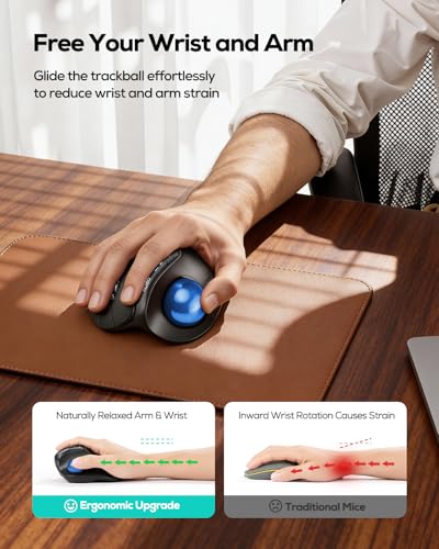 Image of Nulea M514 Vertical Trackball Mouse, Ergonomic Wireless Thumb-Control Mouse with Quiet Clicks, 3 Device Connection (Bluetooth & USB Receiver), Rechargeable for PC /Mac /Laptop /Tablet,Blue