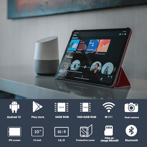 2025 Tablet 10 inch Android Octa-Cores 10GB RAM 64GB ROM (TF 1TB), WiFi 5G, Bluetooth 5.0, GPS, OTG, Type-C, 8MP+5MP, Tablet PC with Case, Keyboard and Mouse, Red - Image 3