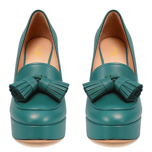 Image of SHODENSE Women Vintage Chunky Platform Loafers Pumps Tassel Round Closed Toe Slip On Suede Block High Heel Dress Loafer Shoes Buckle Strap Oxford Loafers Fringe Pump Dressy Chic Sexy Y2k 4-11 M US