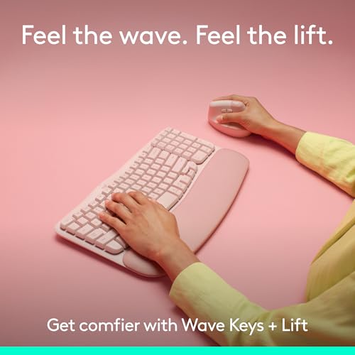 Image of Logitech Wave Keys & Lift Vertical Mouse - Ergonomic Wireless Keyboard and Mouse Combo - with Cushioned Palm Rest, Easy-Switch, Bluetooth, for Multi-OS, Windows /Mac - Rose