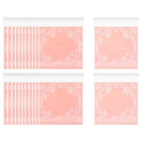 yueton 100PCS Self Sealing Cellophane Cookie Bags Cute Pink Cookie Bags Adorable Resealable Cellophane Bags for Christmas Wedding Gift Giving