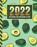  2022 Calendar and Notebook In One: 8.5x11 Monthly Planner with Note Paper Combo / Avocado Food Art Pattern on Mint Green / Large Organizer With Whole ... Ruled Lined Sheets / Life Organizing Gift