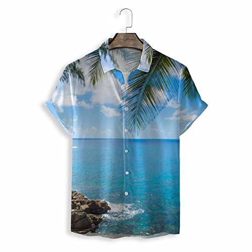 Chemise de plage manches courtes homme avec imprimé tropical boutonné