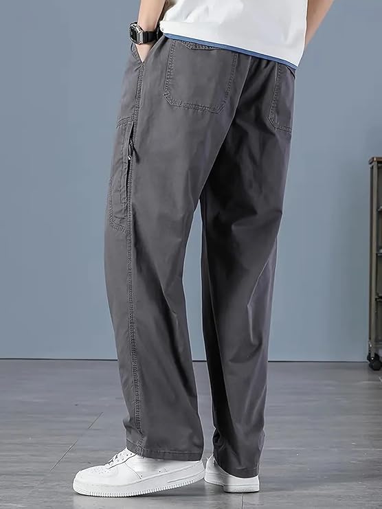 Image of Men Cargo Pants 100% Cotton | Relaxed Fit Utility Cargos for Men with 6 Pockets | Breathable Durable Fabric | Casual Streetwear Travel & Outdoor Pants