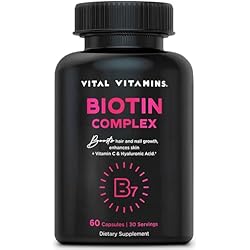 Vital Vitamins Biotin Complex Pills - with Hyaluronic Acid, MSM, Collagen, & Vitamin C - Supplement for Hair, Skin, & Nails - 60 Capsules
