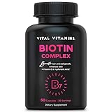 Vital Vitamins Biotin Complex Pills - with Hyaluronic Acid, MSM, Collagen, & Vitamin C - Supplement for Hair, Skin, & Nails - 60 Capsules