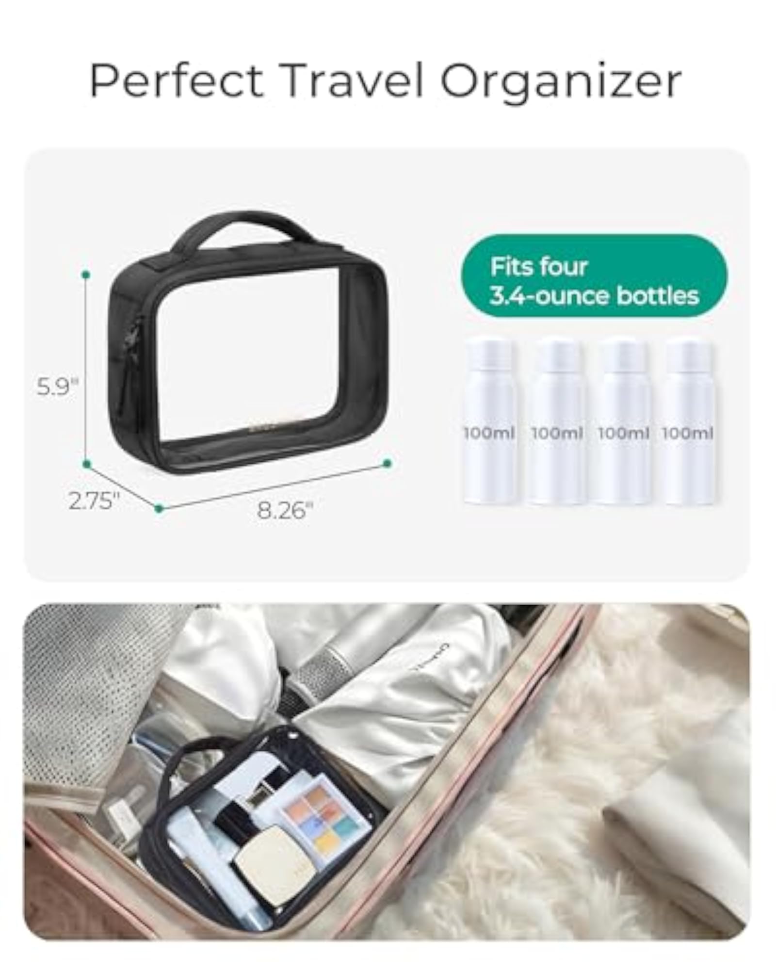 Clear TSA-Approved Toiletry Bag, Large Opening with Handle