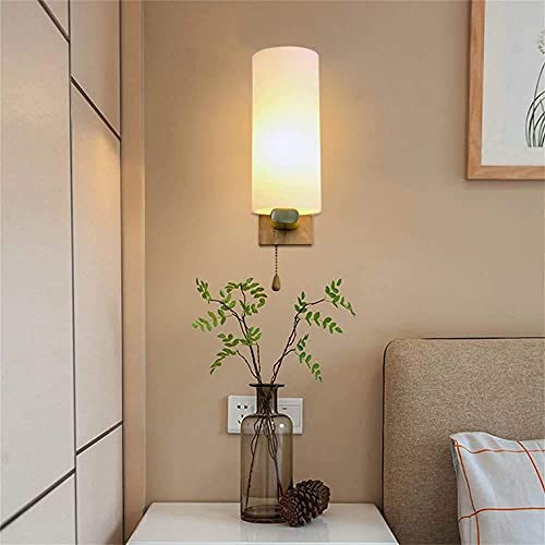 Aplique de pared LED nórdico en madera maciza con interruptor de cable para dormitorio 7