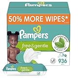 Pampers Baby Wipes, Free & Gentle, Hypoallergenic and Unscented Wipe, 100% Plant Based, Plastic-Free for Babies, 936 Total (12 Flip-Top Packs)