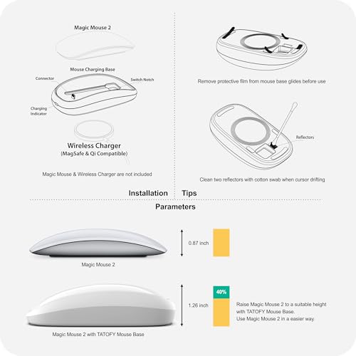 Cargador de mouse TATOFY blanco: solución ergonómica para tu Magic Mouse 2 6