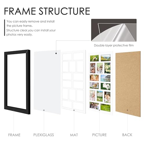Image of DUENPY 14x30 Picture Frame 4x6 Collage Picture Frame Displays Fourteen 4x6 inch Photos Collage Wall Decor Wall Hanging Black