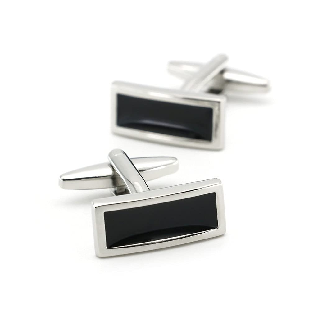 Gemelos para Hombre, Estilo Camisa Francesa, Estilo Business, Negros, rectangulares, Pintados, antioxidantes y duraderos.