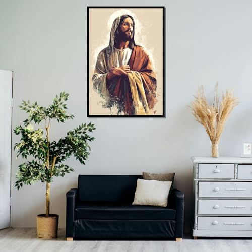 Décoration intérieure salon grand tableau Jésus avec cadre