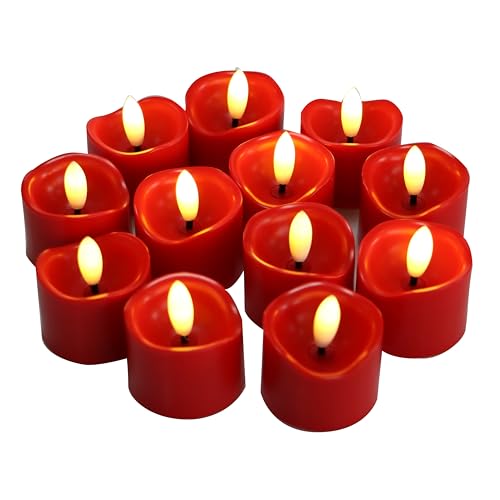 Image of CANDLE CHOICE Battery Operated Flameless Tea Lights Realistic Black Wick Bright Flickering LED Tealight Votive Candles Wedding Party Table Halloween Christmas Decorations Batteries Incl. 12 Pack Red