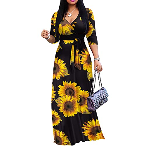 Image of FANDEE Plus Size Maxi Dress for Women Casual Summer Sundress V-Neck 3 /4 Sleeve