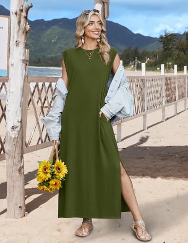 Image of Zeagoo Summer Dresses for Women 2026 Long Maxi Sundresses Loose Split Wrinkle-Free Beach Travel Vacation Clothes