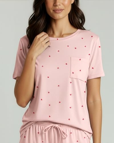 Image of Real Essentials 2 Pack: Women's Short Sleeve Pajama Short Set - Comfy Lightweight Soft Lounge Sleepwear (Plus