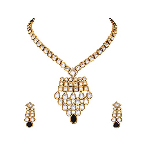 Pendientes de Black Kundan chapado en oro con piedras Onyx para mujer