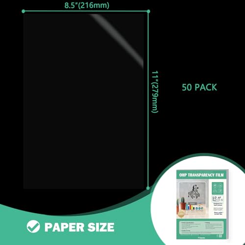 8.5x11 Clear Transparency Film Laser Printer, 4 mil Double Sides Printable Transparent Ohp Film Paper for Color Laser and Copier, Letter Size, 50 Pack - Thumbnail 2
