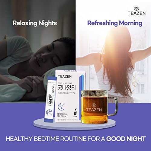 Teazen Goodnight Premium Tea From Korea, Powdered Mix With Theanine And Gaba, 10 Sticks, 1.05 Oz #TOP4