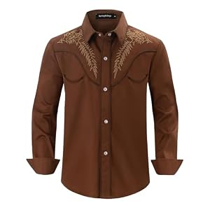 Spring&Gege Boys Western Shirt Embroidered Pearl Snap Button Down Cowboy Long Sleeve Shirts