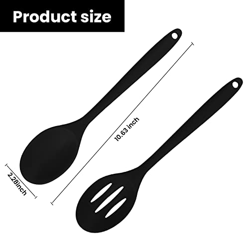 2 Pcs Silicone Nonstick Mixing Spoon Slotted Spoon Heat Resistant Utensil Basting Serving Spoon For Cooking Mixing Baking Stirring Kitchen (Black) #TOP1