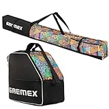 GREMEX Skischuhtasche Set - Starke Skitasche - Skisack Skitasche Set - Wasserfeste Tasche Skischuhe mit Helm - Skisack für 1 Paar Ski - Skischuhtasche mit Helmfach - Ski Zubehör