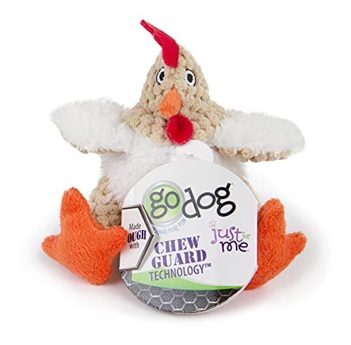 Image of goDog Checkers Just For Me Fat Rooster Squeaky Plush Dog Toy, Chew Guard Technology - White, Mini