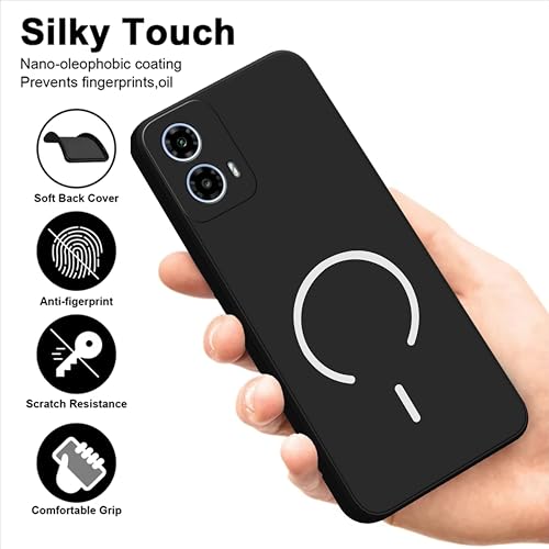 Image of SBMS Silicone Back Cover Case for Motorola Moto G34 5G / Moto G45 5G | Soft Micro-Fibre Lining Inside | Magsafe Print On Back Side Camera Protection Bump | Shockproof Case for Moto G34 5G (Black)