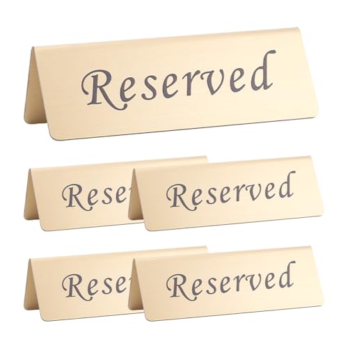 UNICRAFTALE 5Pcs Reserveds Table Signs Stainless Steel Reserved Sign for Restaurant Golden Metal Table Top Reserveds Sign Double Sided Reserved Tables Signs for Business Office Weddings Events
