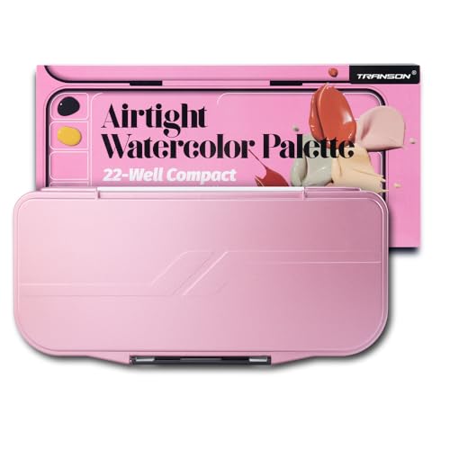Transon Watercolor Palette Folding with Lid 18wells 2 Mixing Areas and 1 Large Mixing Tray Also for Gouache Acrylic Paint Palette Metallic Pink