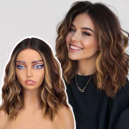 AISI HAIR 14 Inch Brown Chestnut Highlight Wigs for Women