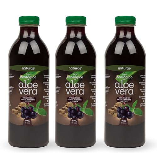 NATURAE Jugo Aloe Vera con saúco y jengibre - 3 Recipientes de 1000 ml - Total: 3000 ml