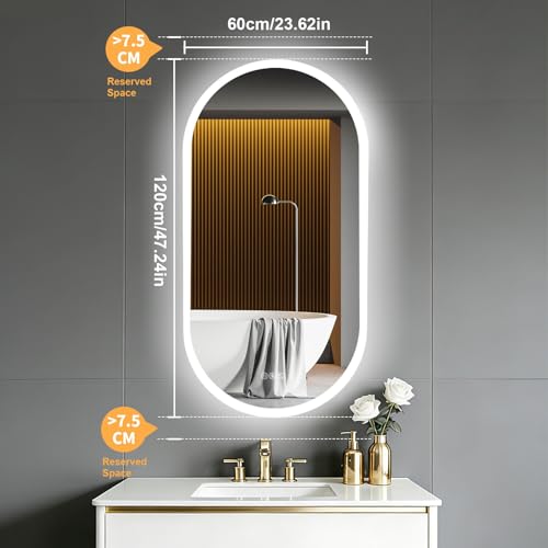 LUVODI Oblong LED Bathroom Mirror: Smart Vanity Mirror Oval 47.3x23.6 inch by LUVODI - Used condition - Image 6