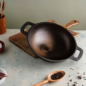 Marc Pre-Seasoned Cast Iron deep Kadai, Perfect for Cooking on Gas, Induction and Electric Cooktops,100% Toxin-Free, Long Lasting, No Chemical Coating 7 Inch