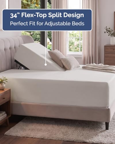 Image of Extra Deep Flex Top Split Head King Fitted Sheet - Hotel Luxury Single Fitted Sheet Only - Easily Fits 18 inch to 24 inch Mattress - Ultra Soft, Wrinkle Free w /Extra Deep Pockets - Light Grey